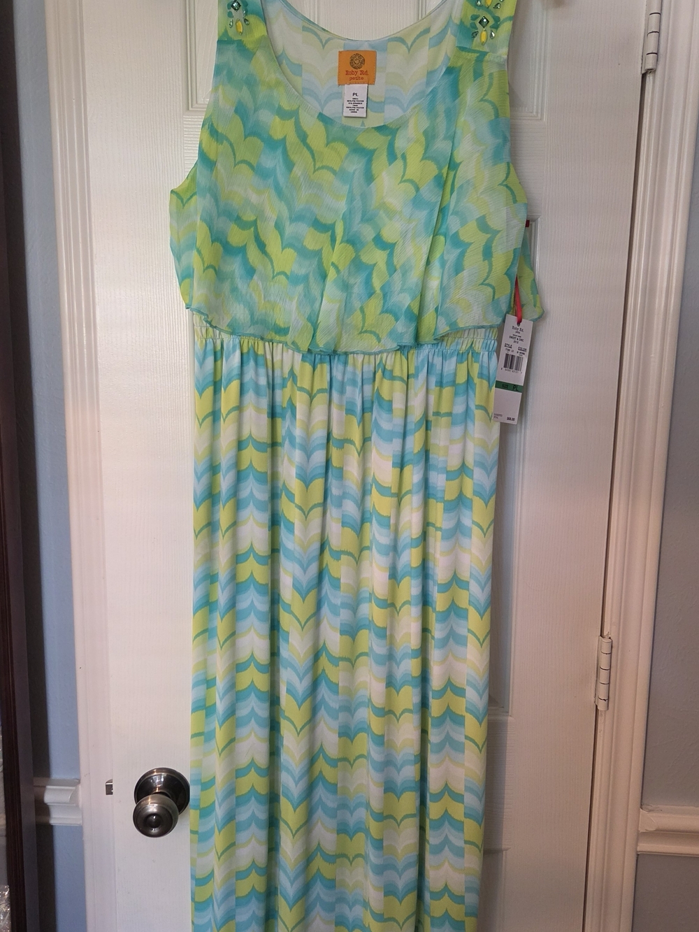 Ruby Rd. Petite Sweet & Chic Maxi Dress Green & Blue Petite PL NWT